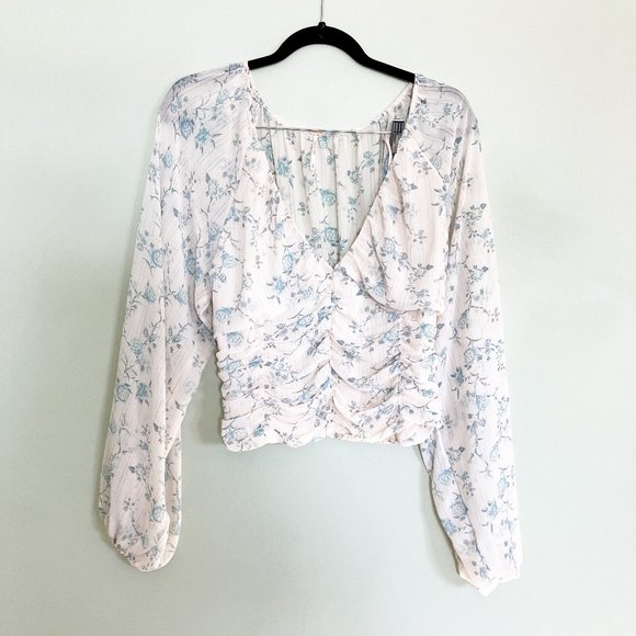 Free People final rose blouse in vintage combo ruched waist blouse size medium - Picture 2 of 7